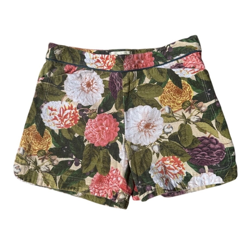 Elevenses Anthropologie Floral Tapestry Shorts Green Pink Botanical Size 4 US
